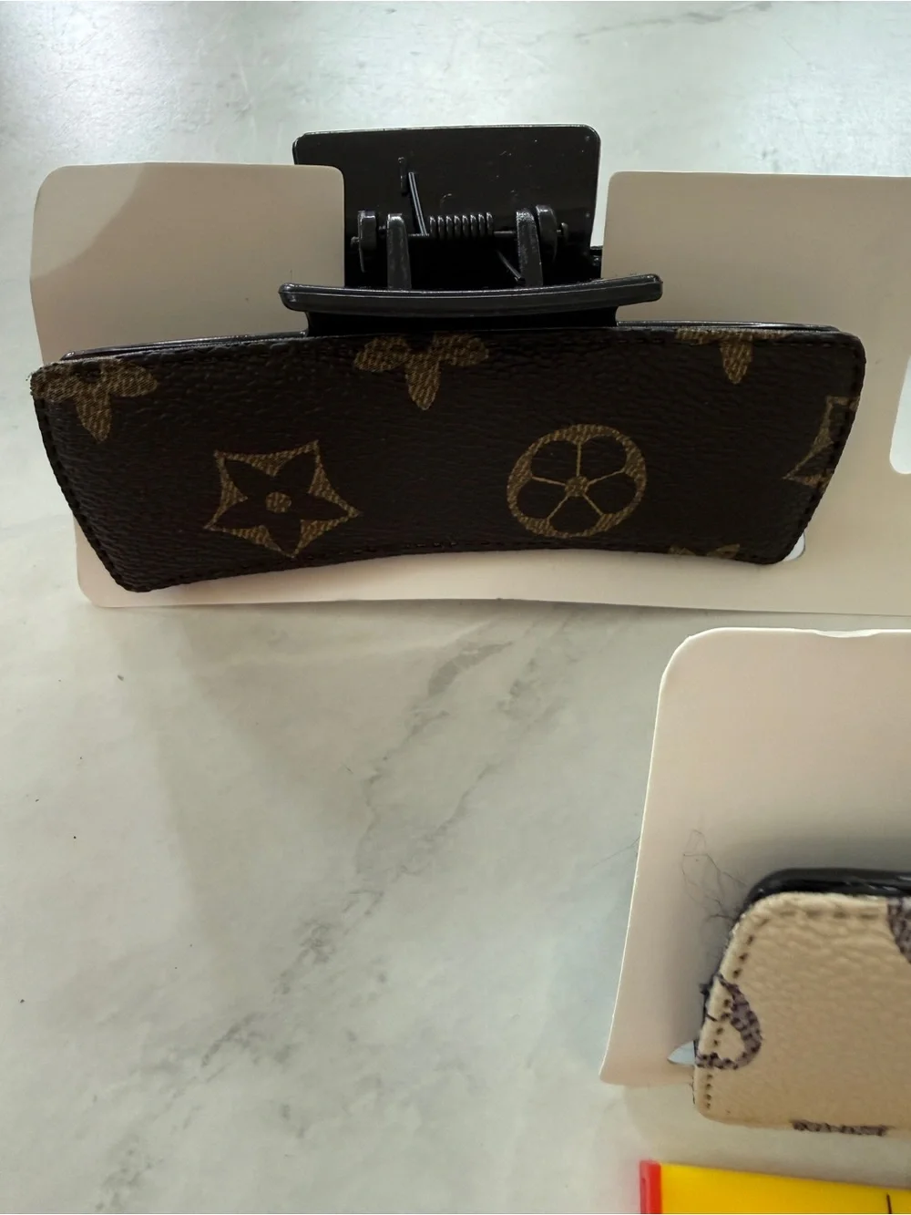 Set of 3 Novelty Monogram Print Padded Hair Claw Clips (Brown/Beige/Tan) - New